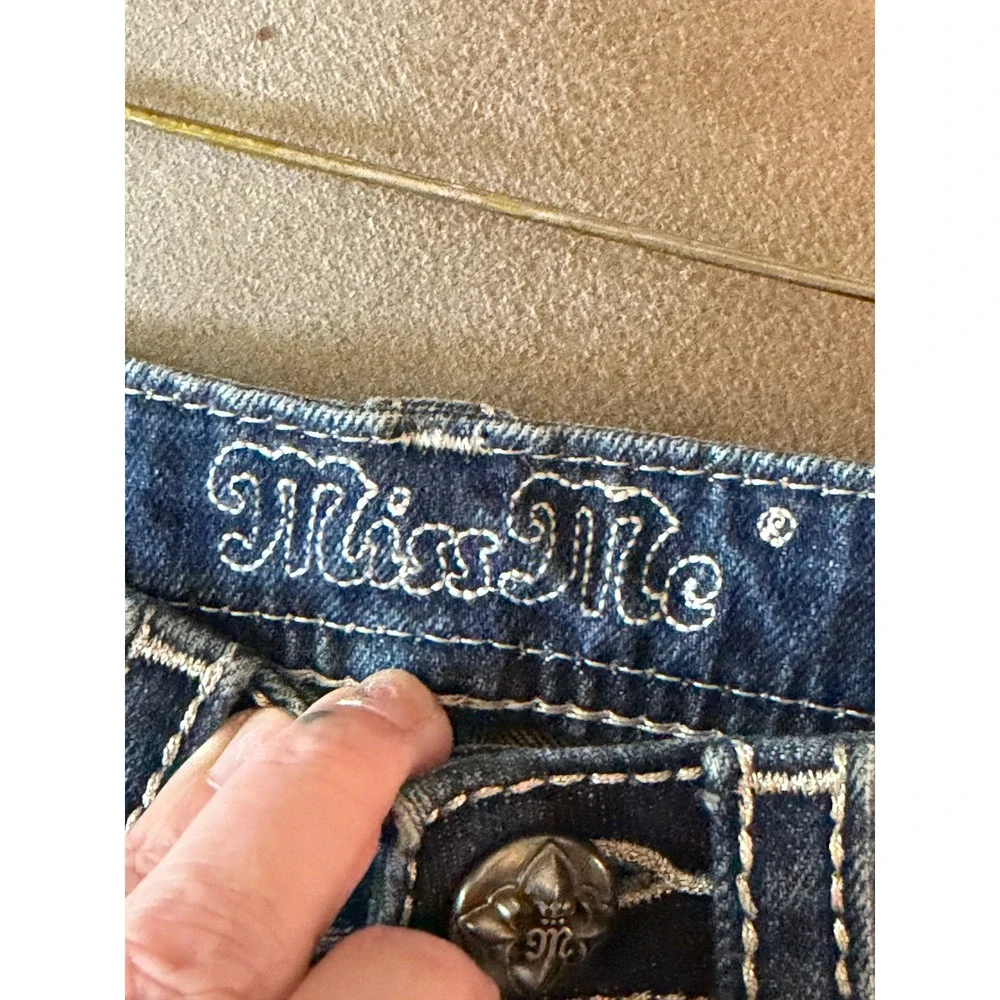 Miss Me Girls Dark Wash Denim Bermuda Shorts Embellished Pockets Size 8 JK7537B